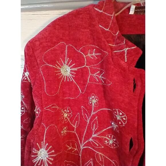 Draper’s & Damon’s Red Knit Jacket Poinsettia Embroidery Petite PL Holiday - Picture 8 of 8